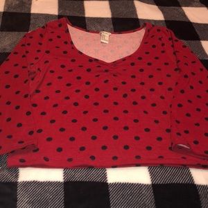 Jrs crop top red with black polka dots.